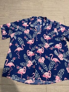 Hawaiian Short Sleeve Button Down Beach Summer Cruise Flamingos Palm Trees 3XL